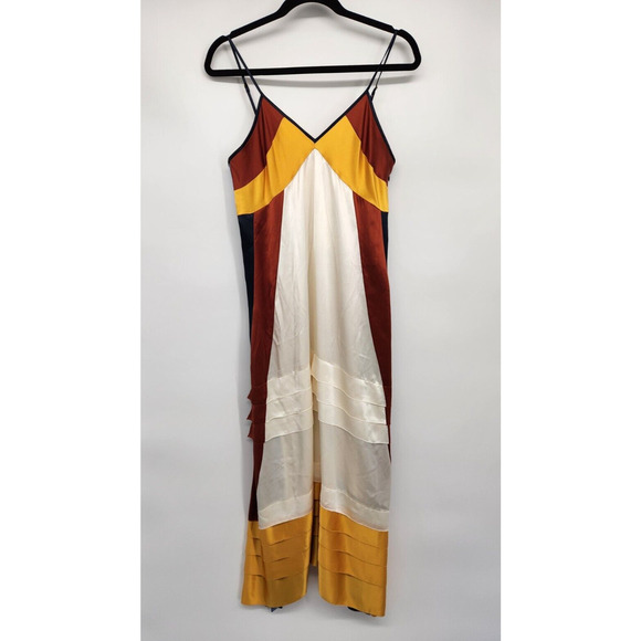 NWT Tory Burch Sasha Color-Block Silk Crepe De Chine Maxi Dress Sz 10 #2B502 - Picture 2 of 12